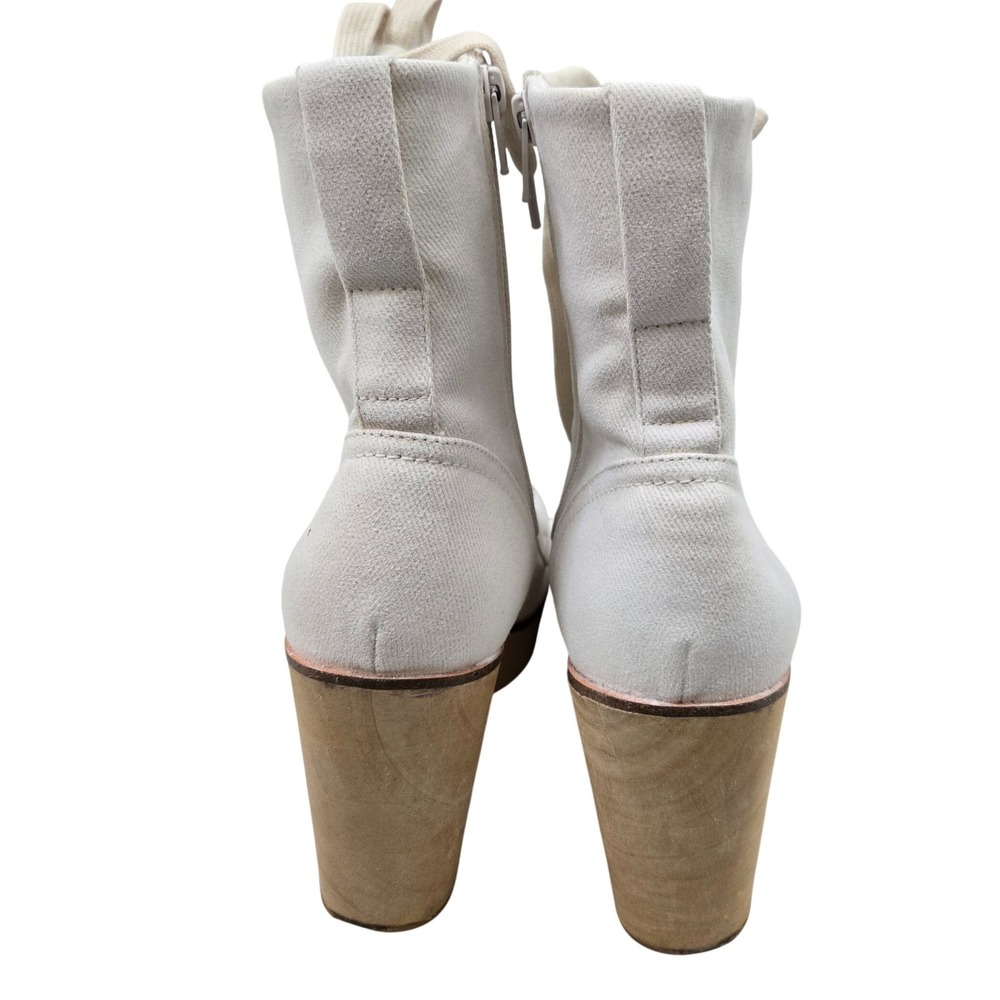 Charlotte Stone White Canvas Lace Up Platform Block Heel Boots Womens Size 9 - Picture 2 of 11